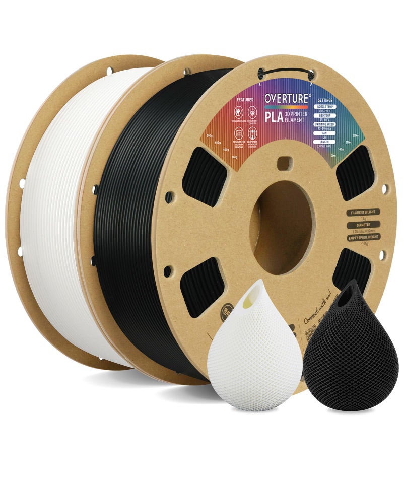 OVERTURE PLA Filament 1.75mm PLA 3D Printer Filament, 2kg Cardboard Spool (4.4lbs), Dimensional Accuracy +/- 0.03mm, Fit Most FDM Printer (Black & White) - Image 1